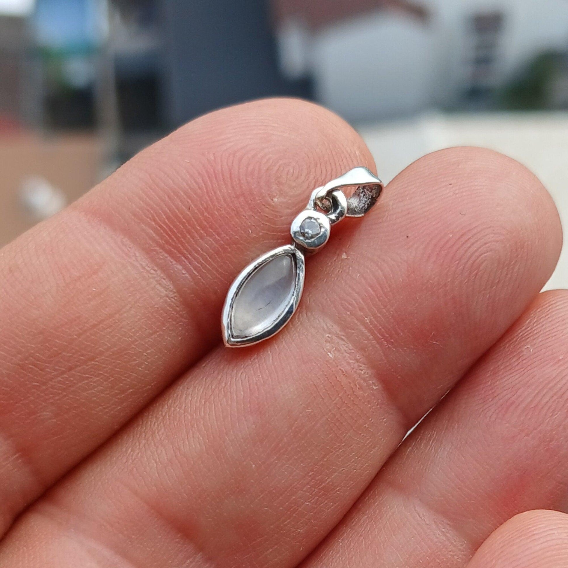 Pretty Moonstone Pendant, Charm Pendant, Sterling Silver Pendant, Moonstone Necklace, Ceylon Moonstone and 1 CZ, gift for her, Moonstone Charm-3