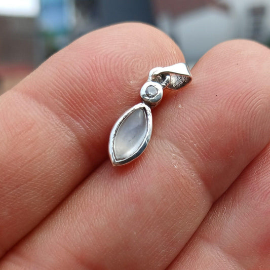 Pretty Moonstone Pendant, Charm Pendant, Sterling Silver Pendant, Moonstone Necklace, Ceylon Moonstone and 1 CZ, gift for her, Moonstone Charm-0