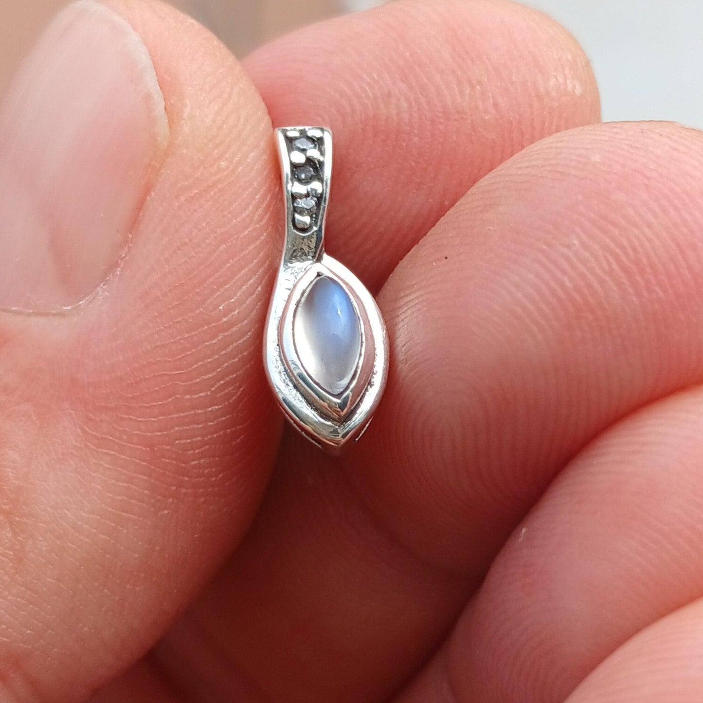 Moonstone Pendant, Charm Pendant, Sterling Silver Pendant, Moonstone Necklace, Ceylon Moonstone and 3 CZ, gift for her, Moonstone Charm-0