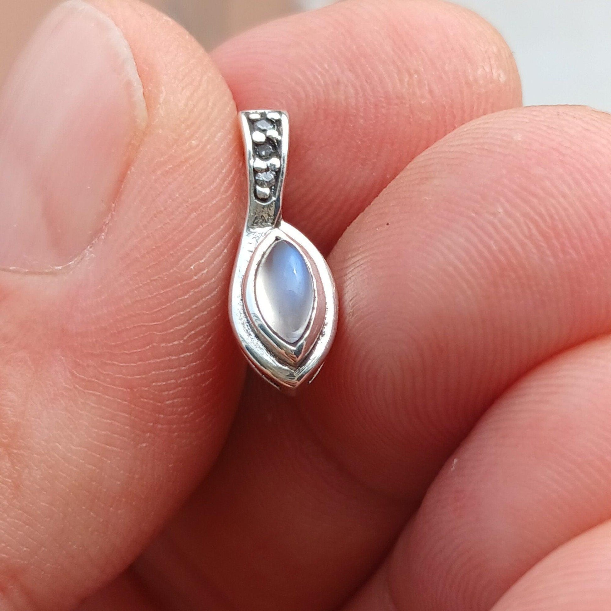 Moonstone Pendant, Charm Pendant, Sterling Silver Pendant, Moonstone Necklace, Ceylon Moonstone and 3 CZ, gift for her, Moonstone Charm-0