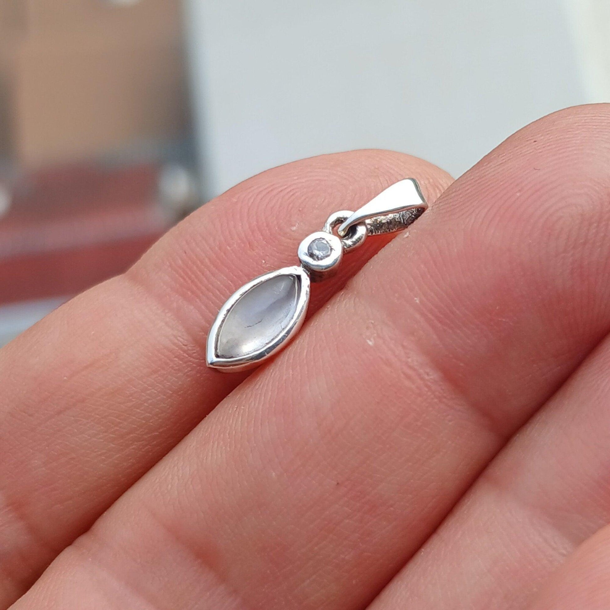Pretty Moonstone Pendant, Charm Pendant, Sterling Silver Pendant, Moonstone Necklace, Ceylon Moonstone and 1 CZ, gift for her, Moonstone Charm-2
