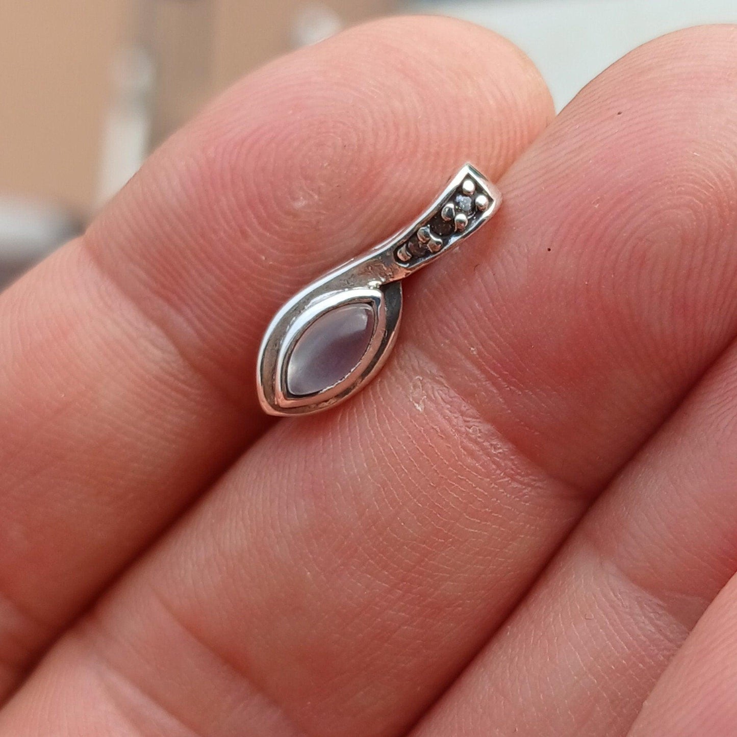 Moonstone Pendant, Charm Pendant, Sterling Silver Pendant, Moonstone Necklace, Ceylon Moonstone and 3 CZ, gift for her, Moonstone Charm-2