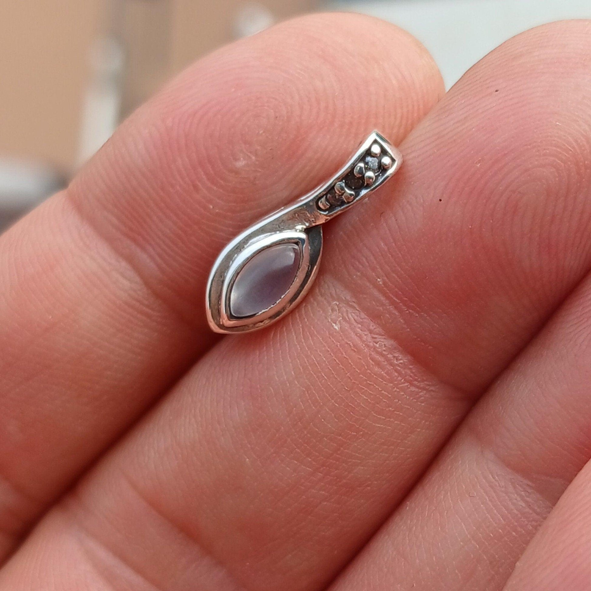 Moonstone Pendant, Charm Pendant, Sterling Silver Pendant, Moonstone Necklace, Ceylon Moonstone and 3 CZ, gift for her, Moonstone Charm-2