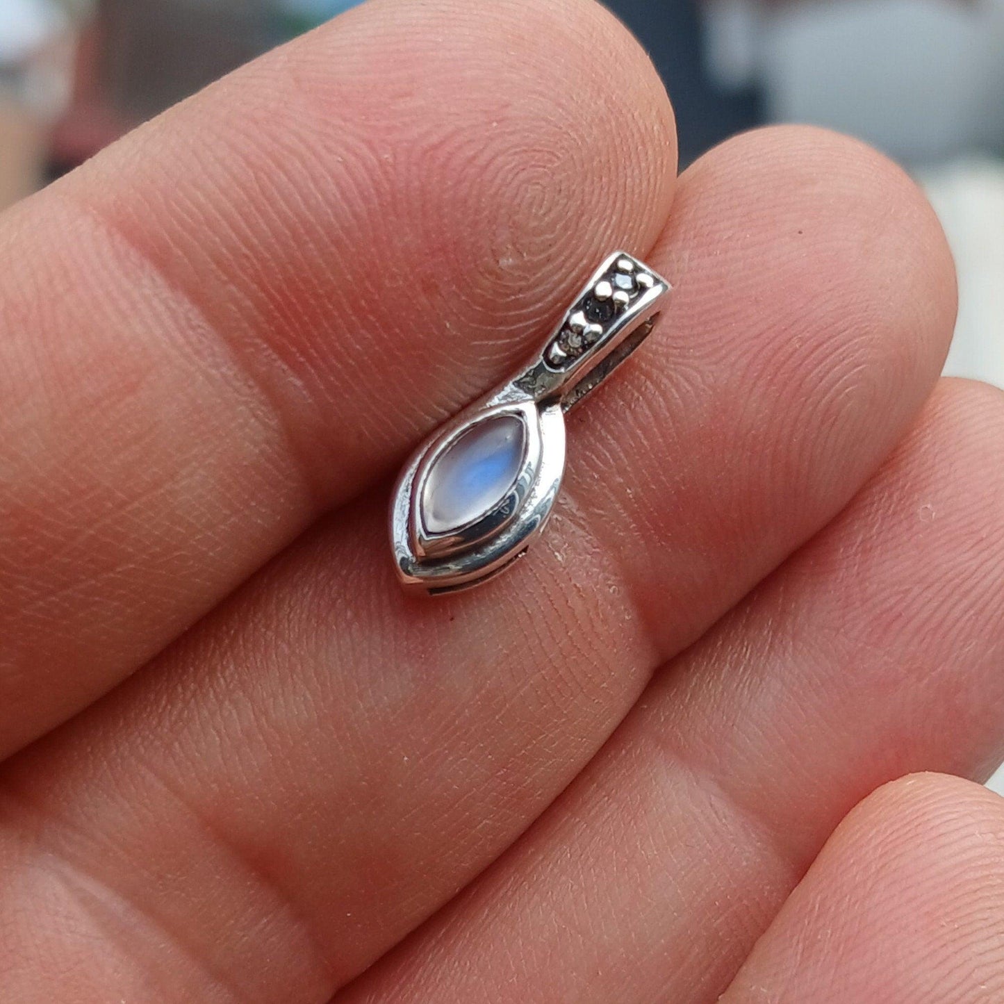Moonstone Pendant, Charm Pendant, Sterling Silver Pendant, Moonstone Necklace, Ceylon Moonstone and 3 CZ, gift for her, Moonstone Charm-4