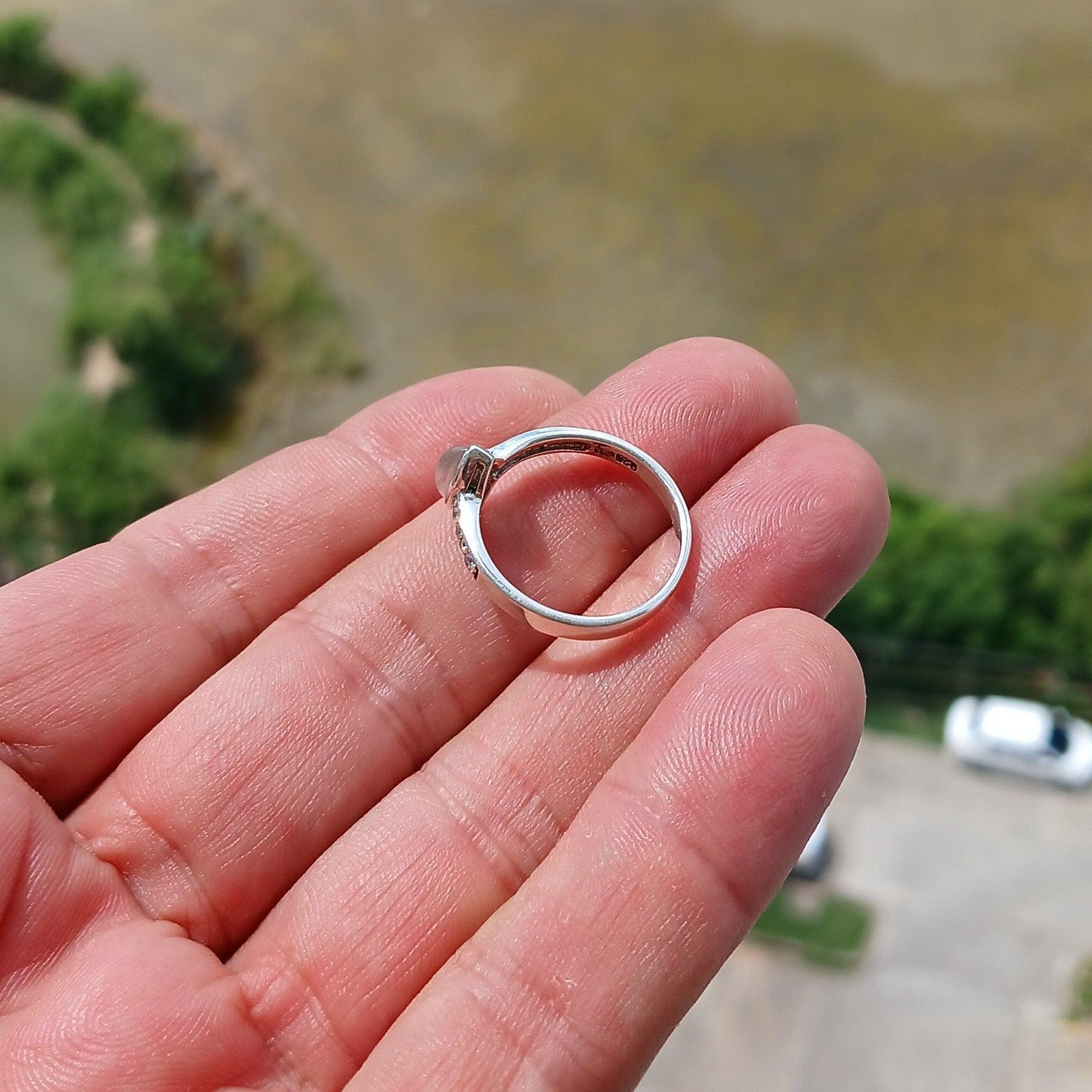 Moonstone Ring, Moonstone Silver Ring, Sterling Silver ring, Solitaire Ring, marquise shaped Ceylon Moonstone and 8 CZ, gift for Her - 7.75-4